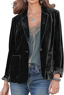 DSAoTeng Women's Lapel Collar Velvet Long Sleeve Blazer with Pocket-Casual Solid Color Slim Fit Open Front Jacket for Offi...