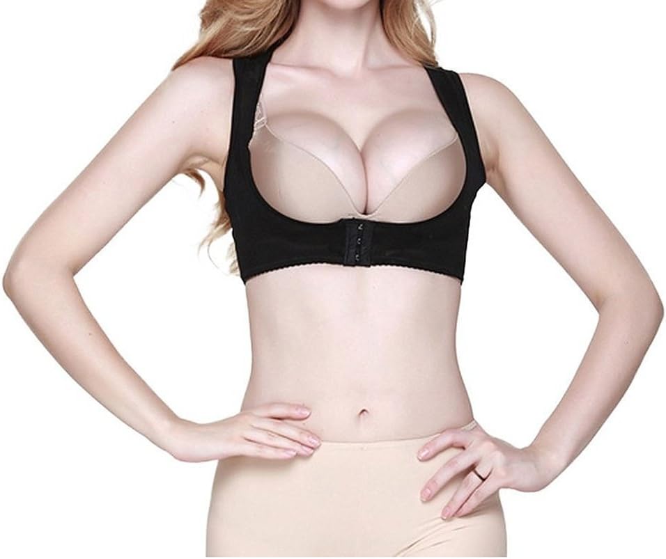Lucky Will Women Adjustable Underwear Chest Breast Support Belt Posture Corrector Brace Body Sculpting Strap Back Shoulder Vest L Black