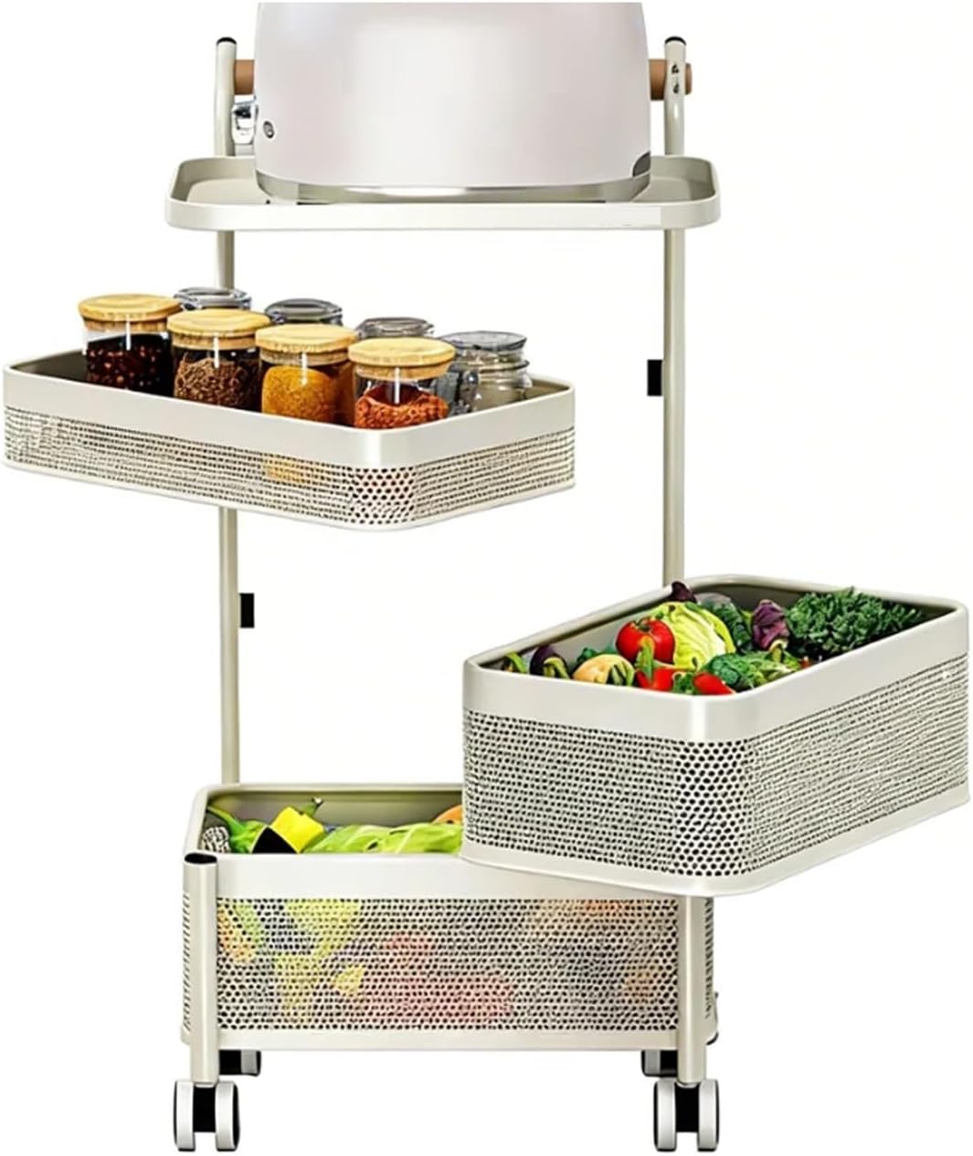 Multi-Layer Storage Rotating Basket,Bathroom Shelf with Wheels,Rotating Fruit and Vegetable Shelf,Removable Basket,Space-Saving(6 Tiers)