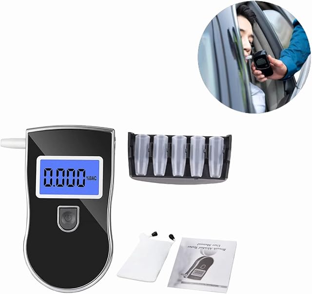 Breathalyser with 5 Mouthpieces,Portable Alcohol Breath Tester with Digital LCD Screen,Digital Breathalyzer to Test Alcohol Professional Grade Accuracy