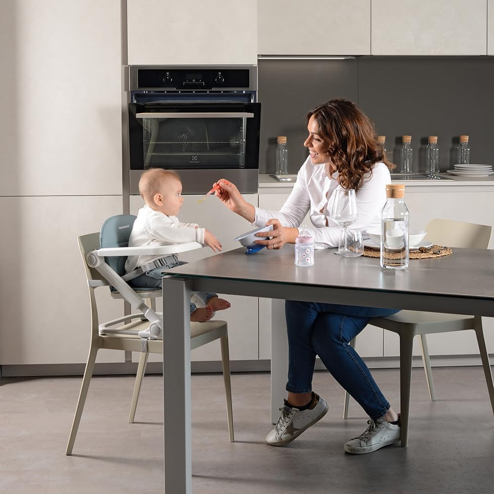 Foppapedretti Asiento elevador elevador para niños de 6 meses a 3 años (hasta 15 kg), bandeja extraíble, plegable y transportable, bolsa incluida, relleno extraíble y lavable, 3 alturas, gris