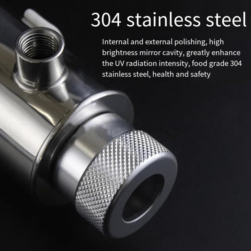 12W Sterilizzatore UV in Acciaio Inossidabile Lampada A Tubo Ultravioletto Disinfezione Diretta per Acqua Potabile Purificatore d'Acqua per Acquari e Pesci Spina EU