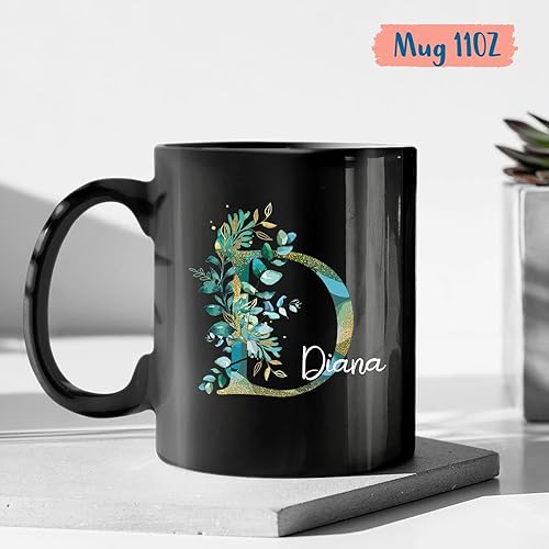 Miniatura 4 de Taza de porcelana con nombre personalizado, nombre personalizado y letra inicial, taza del alfabeto floral, tazas con nombre, regalos para mujeres y