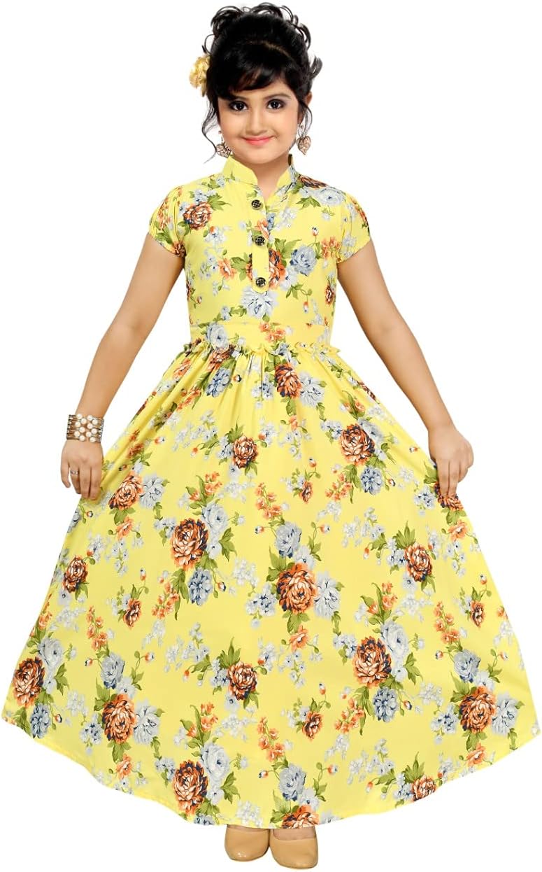 4 YOU DRESSESBeautiful Crepe Fabric Maxi Gown Dress for Girls (Pinky)