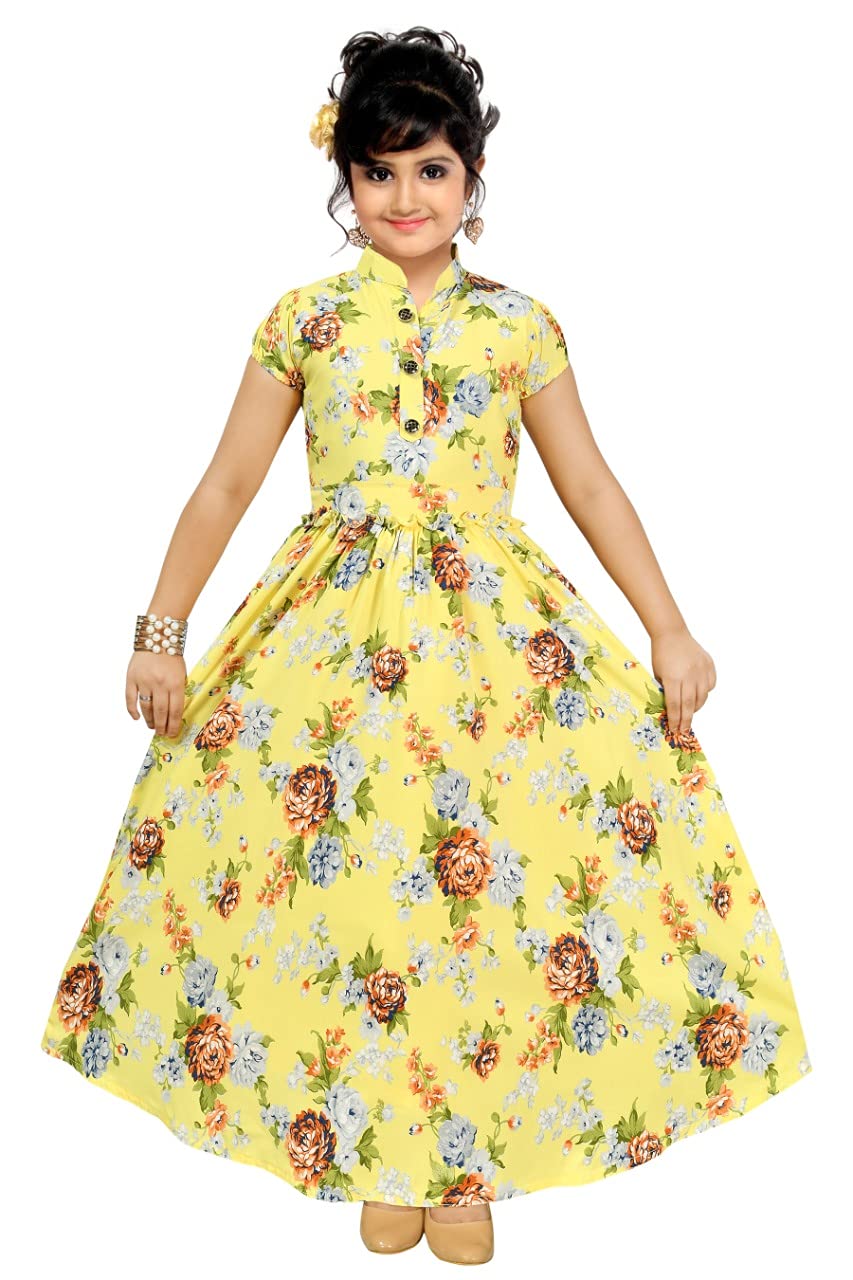 4 YOU DRESSESBeautiful Crepe Fabric Maxi Gown Dress for Girls (Pinky)