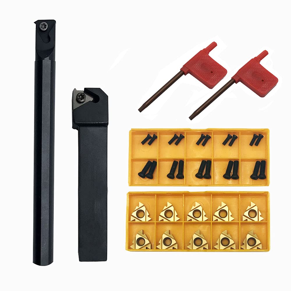 Zouzimin 1/2" SNR0013M16 Internal + 5/8" SER1616H16 External Threading Tool Holders, 10pcs 16ER/IR AG60 Carbide Inserts + 20 Screws Kit