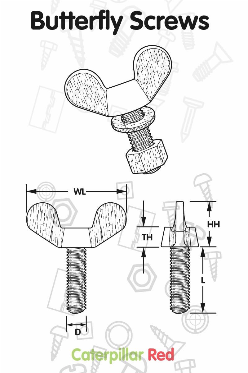 50x Nylon Butterfly, Wing Nut with Thread, Machine Screws, Includes Nuts & washers, M5 x 16mm, 13/64 x 5/8