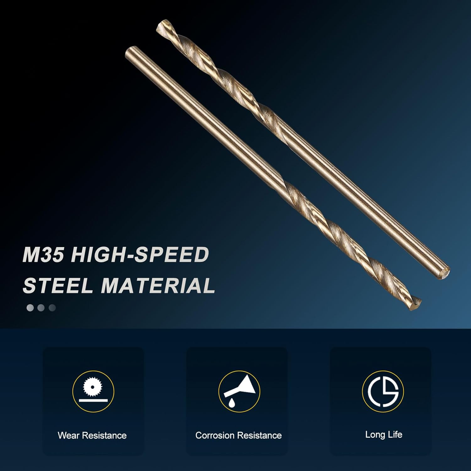 PATIKIL 2mm Drill Bit, Jobber Straight Shank M2 High-Speed Steel 118° Gold Finish for Stainless Steel Hard Metal - 6 Pack