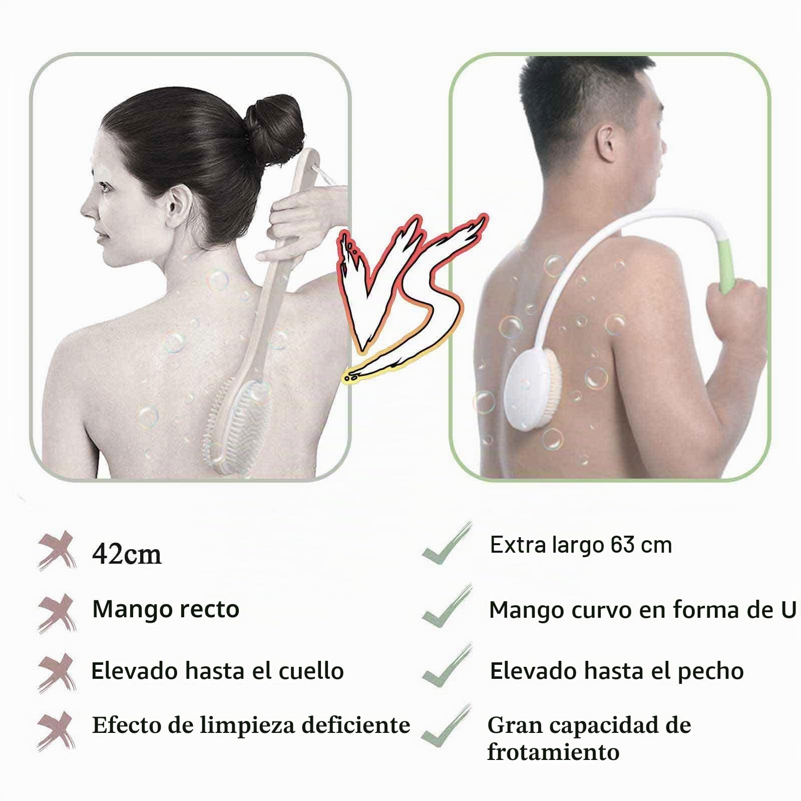 Cepillo de espalda de mango largo ergonómico con cerdas suaves para todas las partes del cuerpo, para todo tipo de piel, exfoliación suave, mejora la salud de la piel