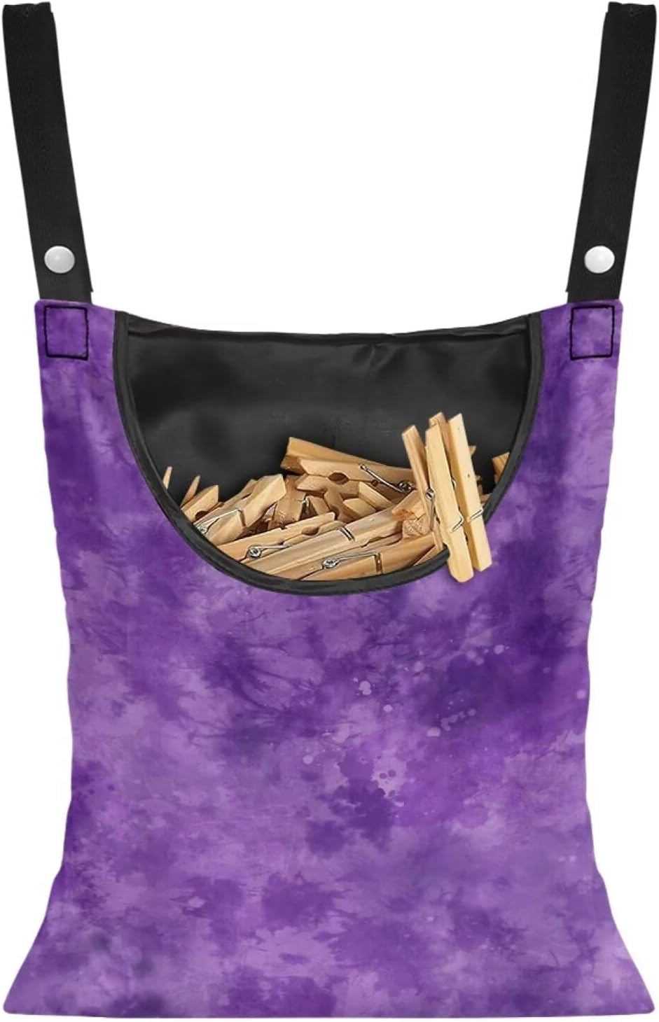 Purple Tie Dye Clothespin Bag Laundry Clothes Pin Holder 12x14.5 inch,Stylish Hanging Big Opening Clothespin Storage Organizer for Clothesline