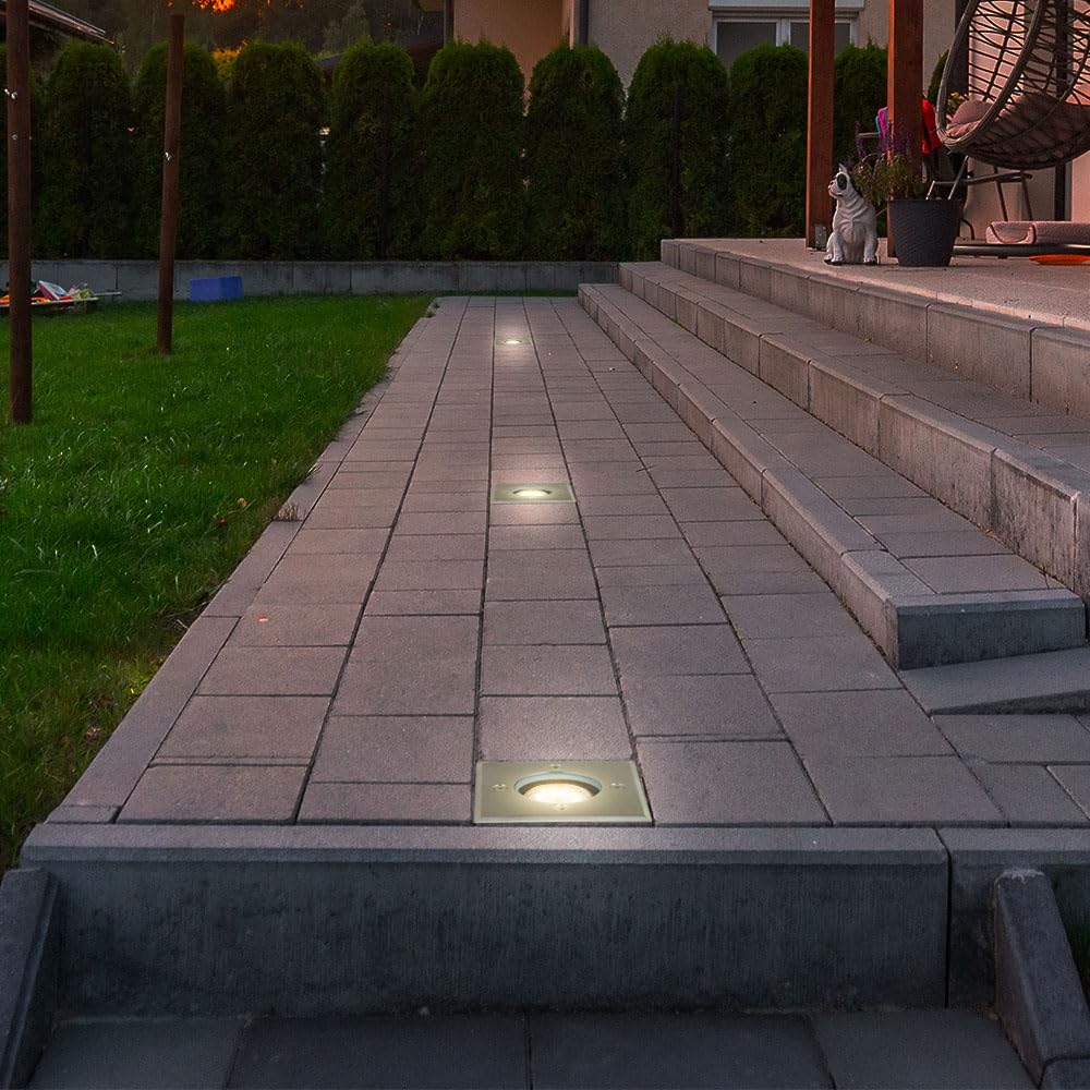 Bodeneinbaustrahler GU10 Terrassenboden Einbauspot Bodeneinbauleuchte Außen, Fernbedienung dimmbar, Edelstahl stoßfest, RGB LED 3,5W 290Lm, LxBxH 11x11x12 cm, 3er Set