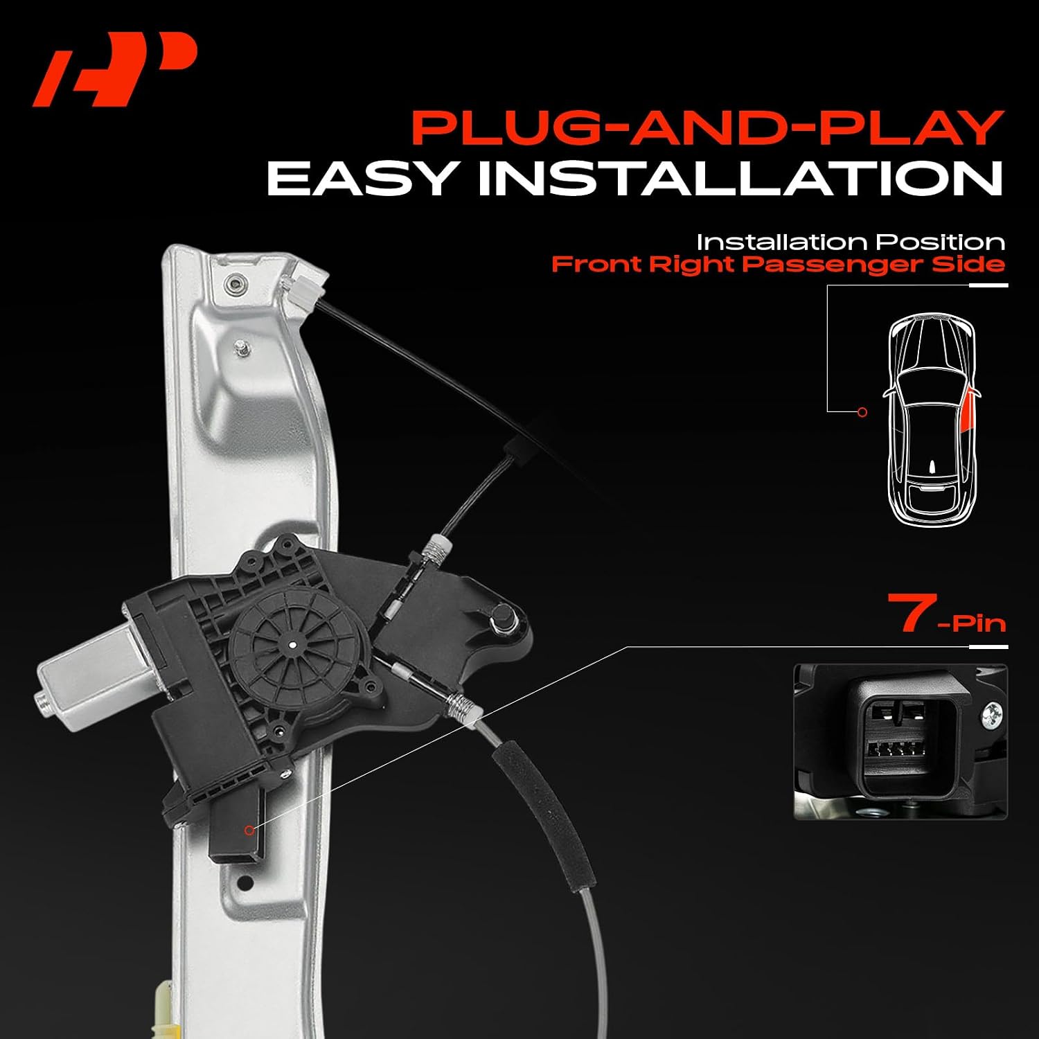 A-Premium Front Passenger Side Power Window Regulator with Motor (7-Pin)