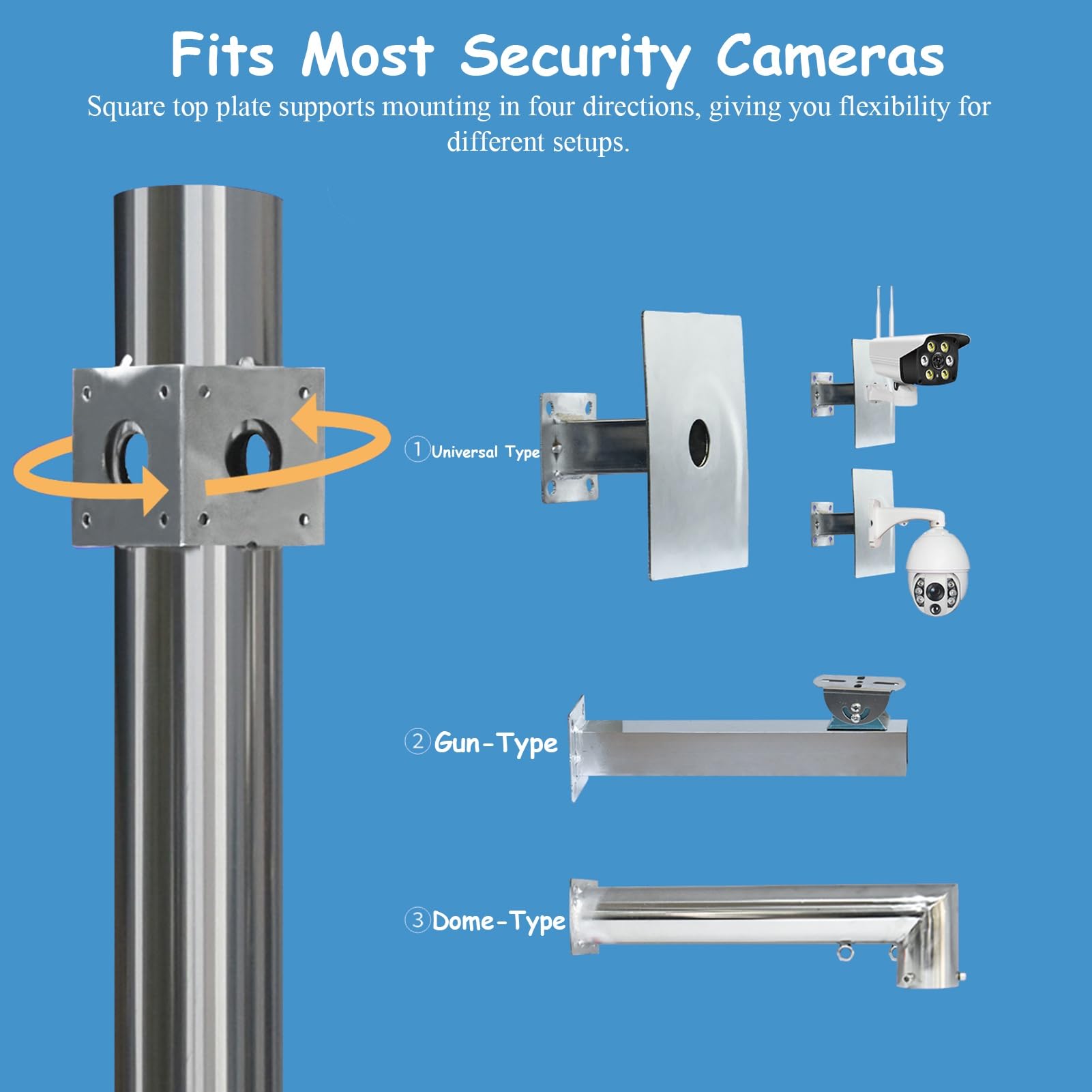 Halterung für Überwachungskamera Sicherheitskamera Mast Halterung für Außenbereich, Weitwinkel Edelstahl CCTV Montage mit Halterungen, Freistehender Überwachungskamera Mast(4.5m(14.8ft/3 Sections))