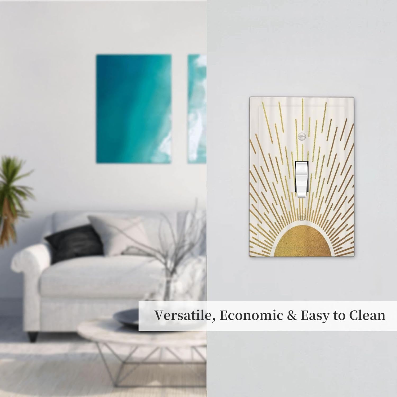 Mid Century Boho Abstract Sunrise Gold Sun 1 Gang Light Switch Covers Decorative Single Toggle Wall Plate Switchcover Electrical Switchplate for Country Bathroom Bedroom Decor