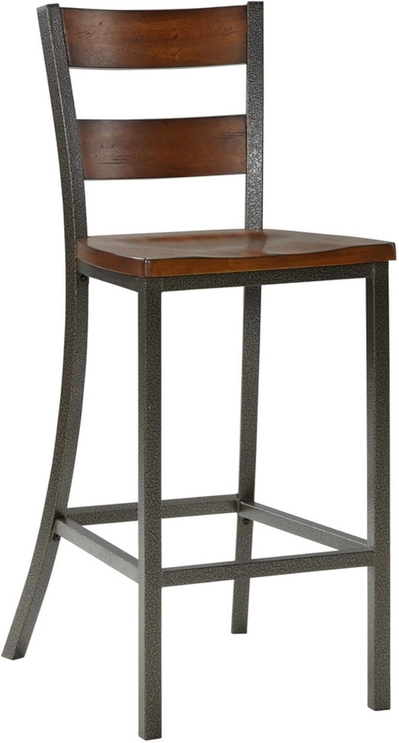 Home Styles Cabin Creek Chestnut Bar Stool with Carved Seat, Double Panel Back, Distressed Finish, Mahogany Veneer, and Engineered Wood Construction