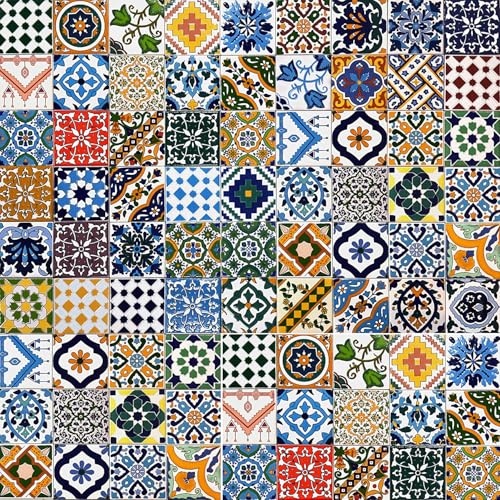 100 Mattonelle Premium Selection in Ceramica Smaltata - Rainbow Colors - 10x10 cm spessore 0,6 cm - Mattonelle Tunisine realizzate con Serigrafia Artigianale - Adatte a rivestimento