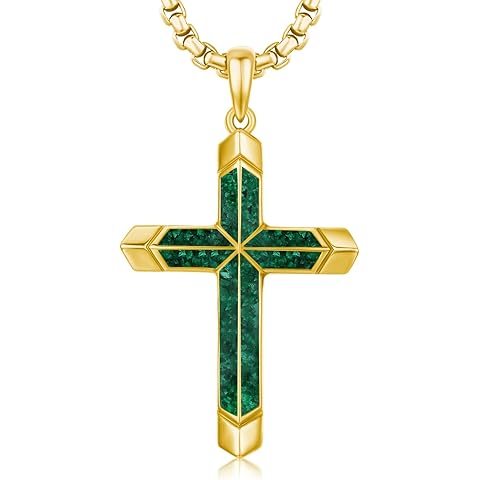 TwoAnts Cross Necklace for Men 925 Sterling Silver Turquoise Cross Pendant Necklace Religious Protection Jewelry Gifts for Women