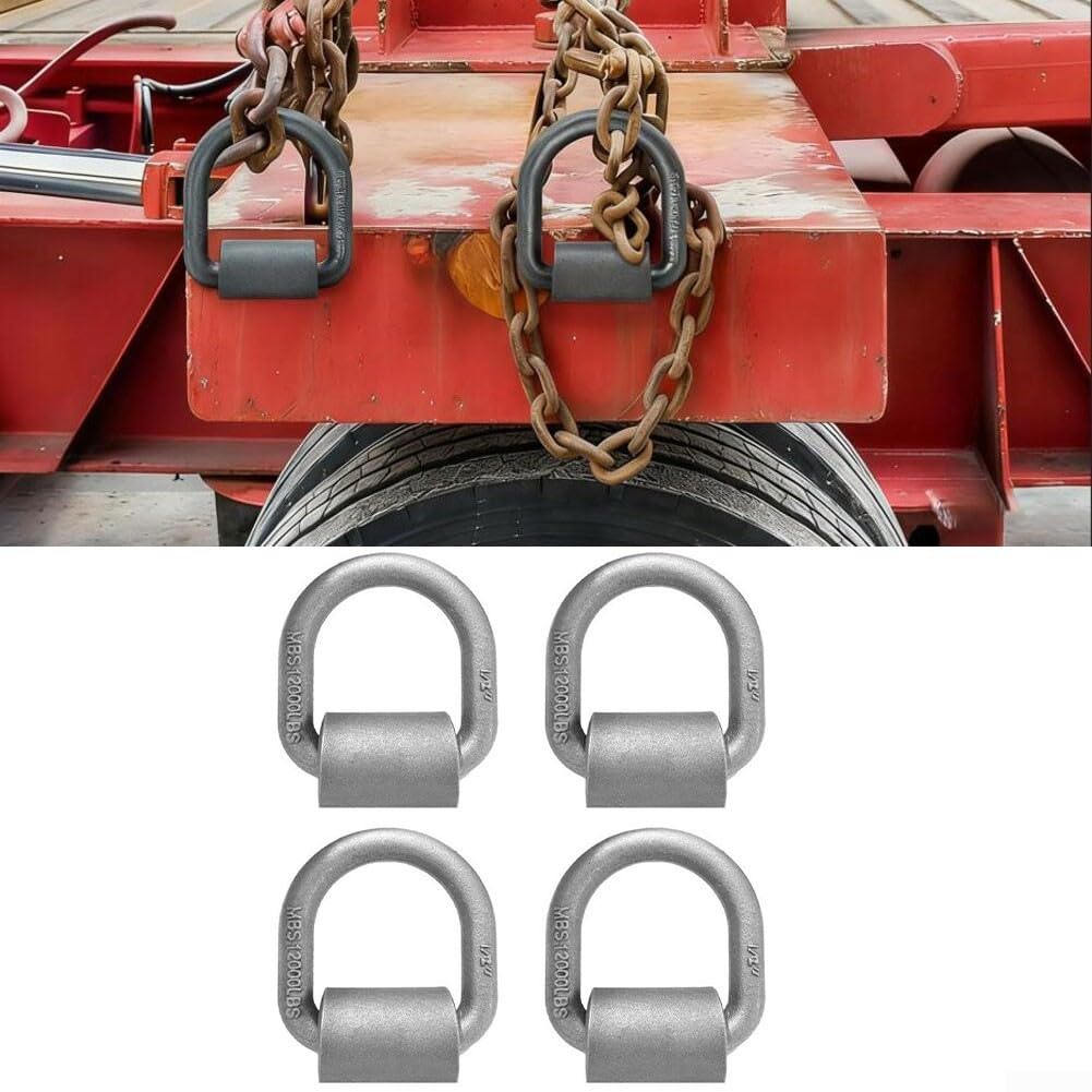 4 anillos en D soldados resistentes de 1,27 cm con resistencia a la rotura de 12000 libras para asegurar carga de camión, remolque, cama plana y uso marino