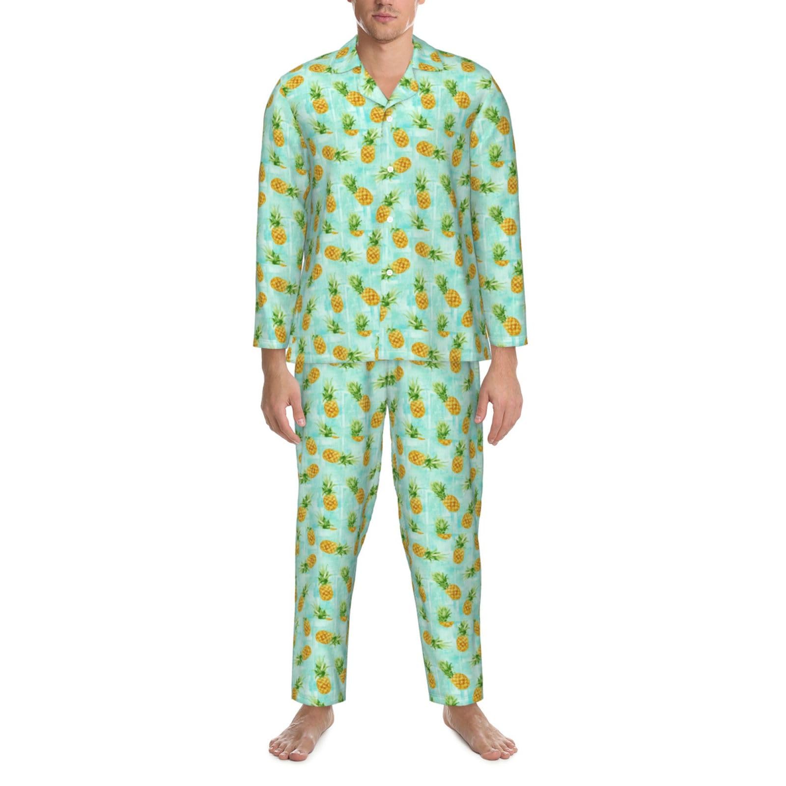 Ananas verde. Stampa da uomo a maniche lunghe pigiama set pigiameria due pezzi Home Travel Outfit Lounge Pants