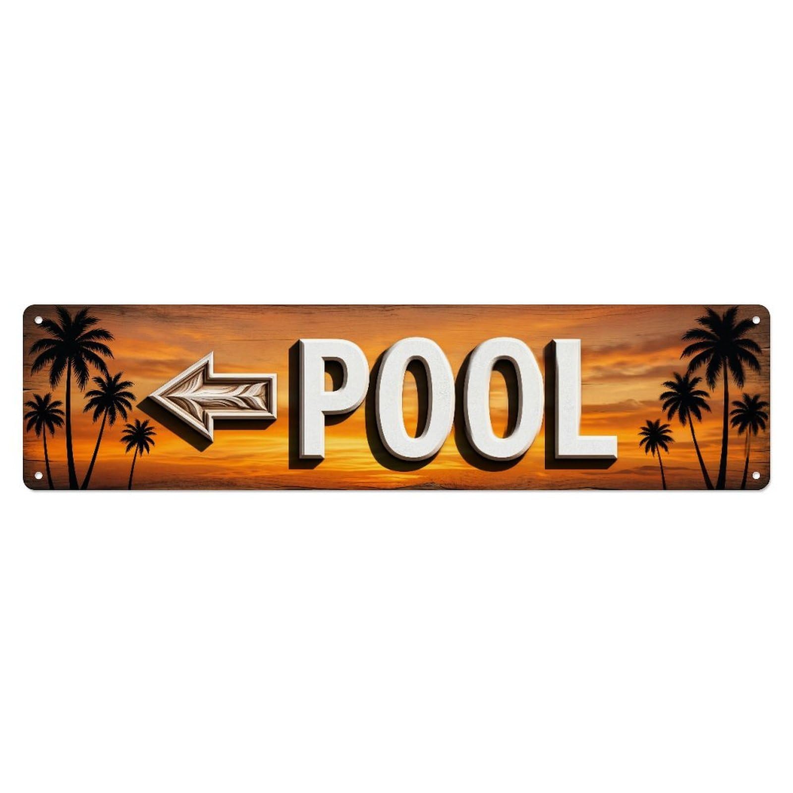 Swimming Pool Sunset Palm Metal Tin Skinny Sign Plaque Wall Decor for Cafe, Club Bar, Office, Home Garden Metal Poster 4x16Inch