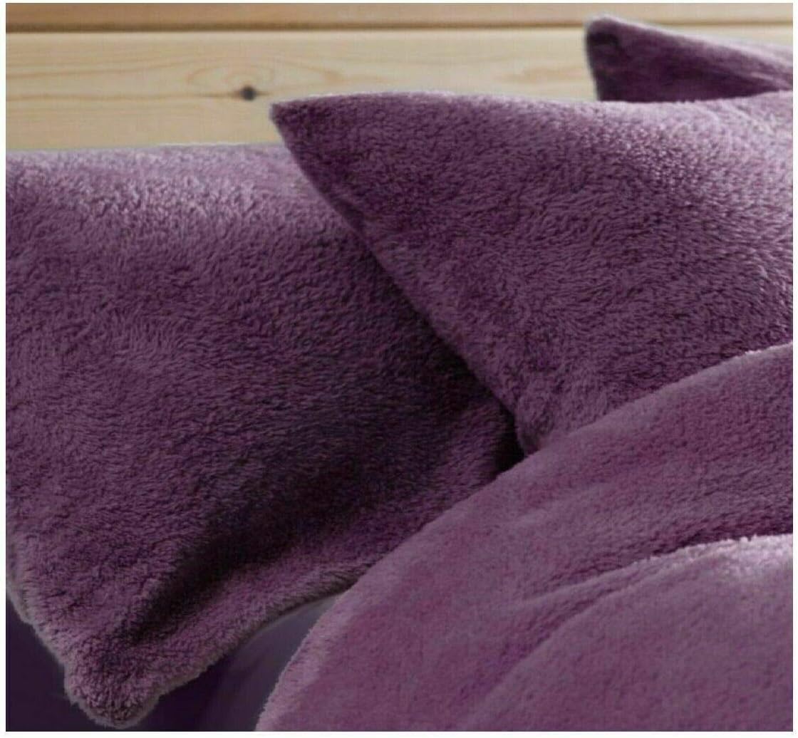 Bluemoon Bedding Plum Teddy Bear Pair Pillowcases Warm Cosy Soft Plush Fleece Pillow Cases Plain Thermal Warm Soft Cases Pair (Plum)