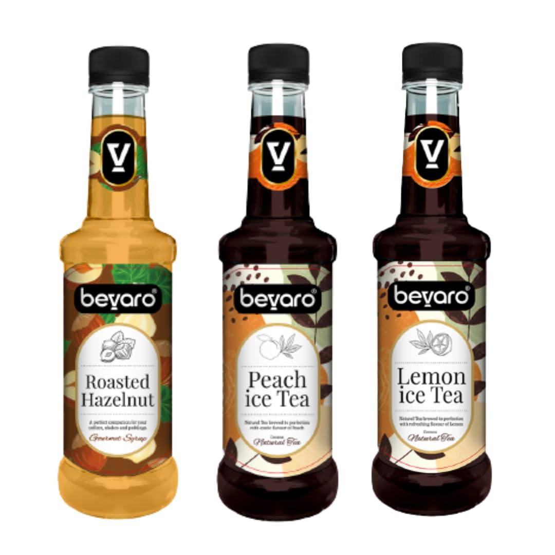 Bevaro Roasted Hazelnut, Peach Ice Tea and Lemon Ice Tea Syrup| Syrups for drinks| Mocktails Syrup Combo| Flavoured Gourmet Syrup| juices and drinks |Cocktail Mixer (300 ml, Pack of 3)-image-49