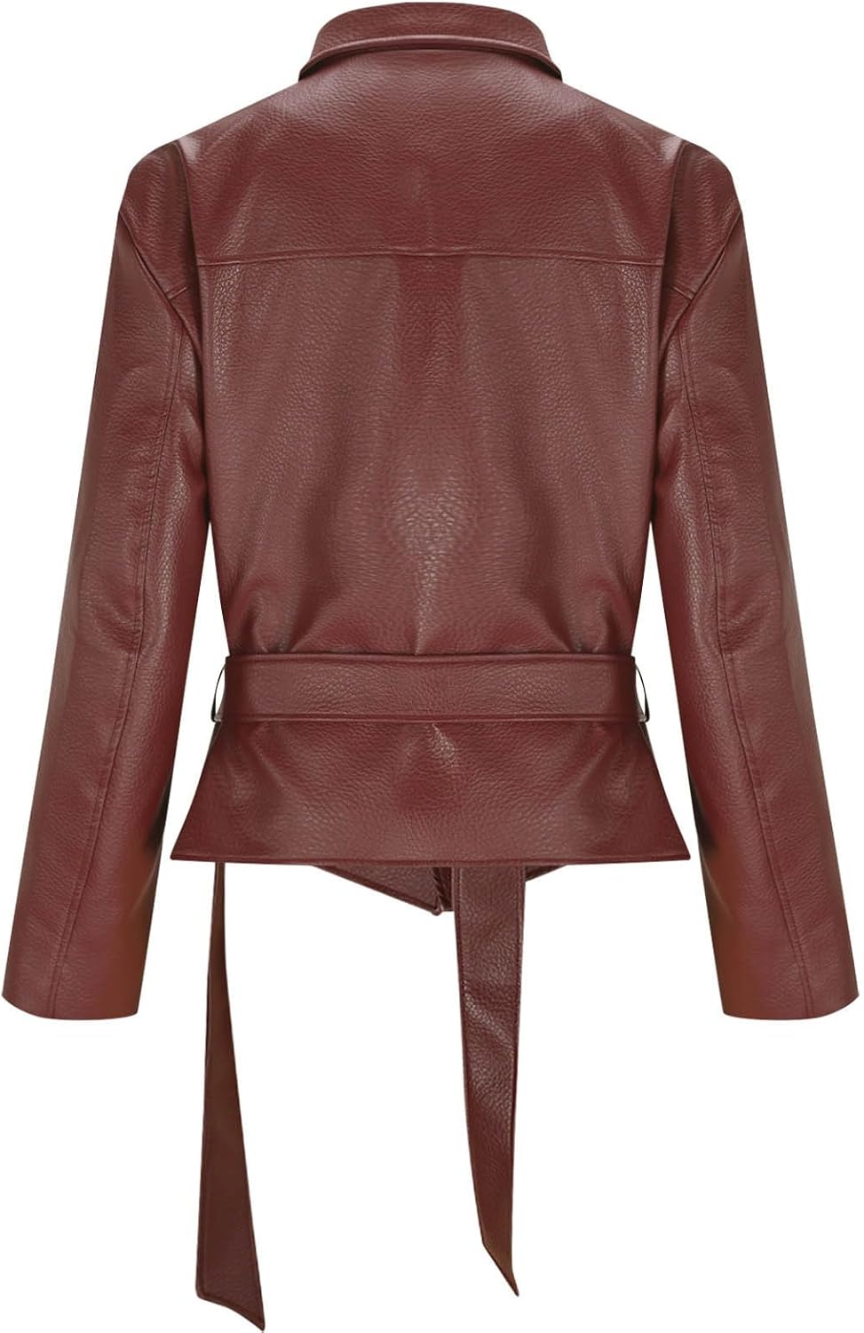 Womens Faux Leather Jacket Business Casual Lapel Coats Long Sleeve Open Front Trendy Work Clothes Outfit with Belt