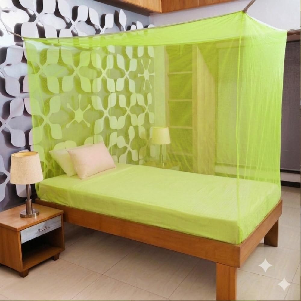 Mosquito Net Canopy, Lime, Rectangular, for Single Bed-image-40