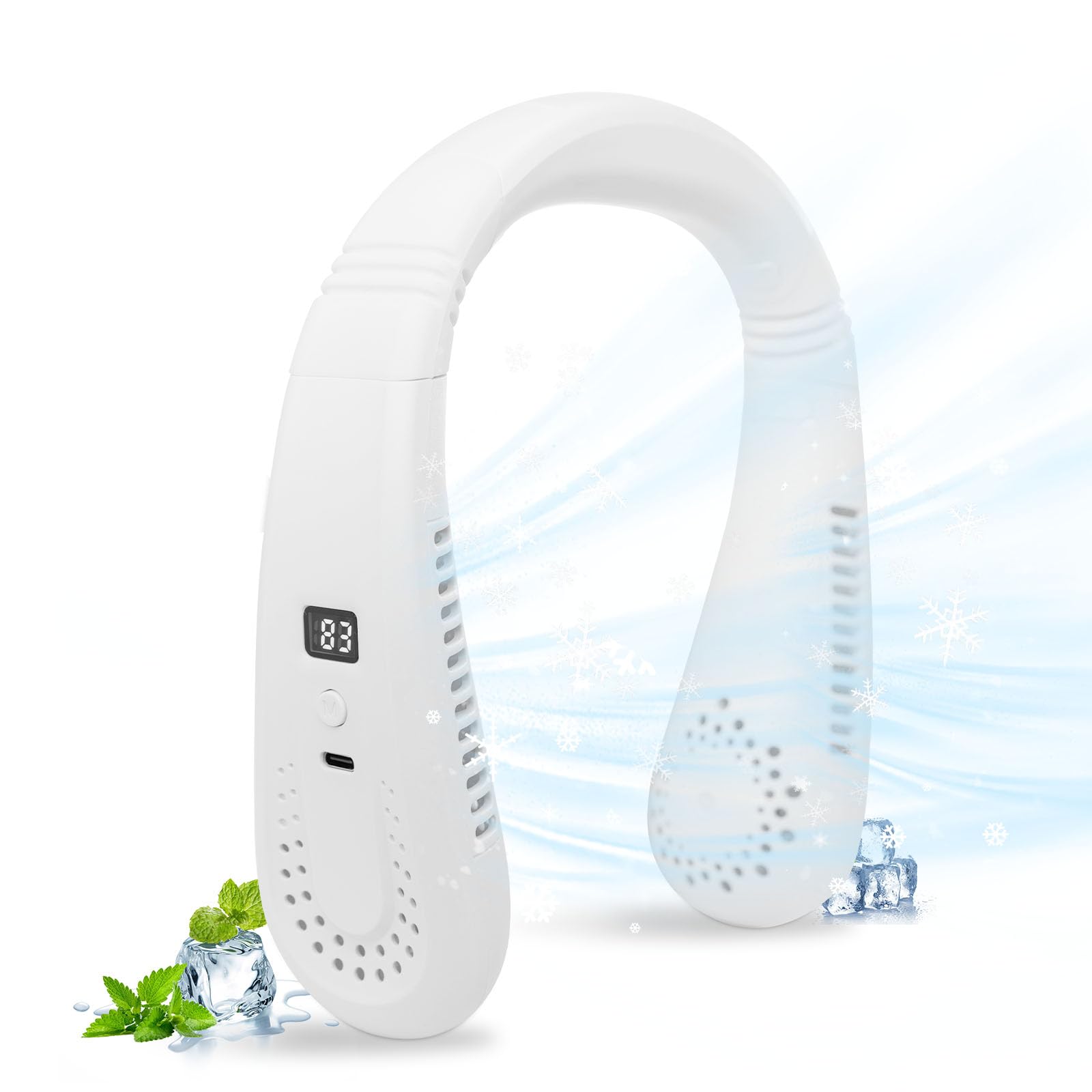 Bladeless Neck Fan, Portable Personal Fan with 4000mAh Rechargeable Battery, 3 Speeds & Adjustable Airflow - Lightweight, Quiet & Safe - Ideal for Outdoors, Travel, Work & Home Cooling (White)