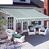 Diensweek 10×8 Patio Awning Retractable Fully Assembled Manual Commercial Grade Quality 100 280G Ployester Window Door Sunshade Shelter Deck Canopy Balcony P100 Series GreenWhite Stripes