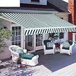 Diensweek 10×8 Patio Awning Retractable Fully Assembled Manual Commercial Grade Quality 100 280G Ployester Window Door Sunshade Shelter Deck Canopy Balcony P100 Series GreenWhite Stripes