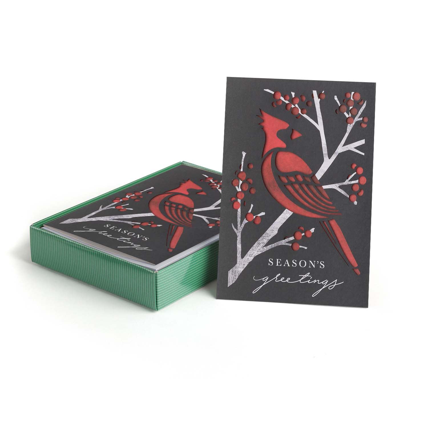 Masterpiece Auffällige Kardinal-Weihnachtskarten, 10 Stück, lasergeschnittene rote Weihnachtskarten mit passenden Umschlägen, gefaltet, Wintergrußkarte mit Innentext, 12,7 x 17,8 cm