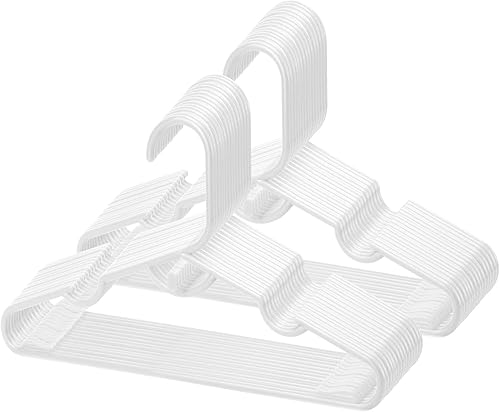 Perchas de plástico para niños, paquete de 100, 11.5 pulgadas, color blanco, ideal para armario, ropa de bebé y niños pequeños