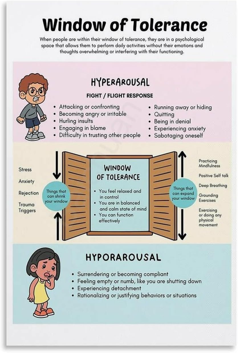 Pivjhf Educational Posters Window Of Tolerance Mental Health Poster Educational Poster Metal Tin Sign Wall Decoration Paintings For Living Room Home Decor 8X12 Inch
