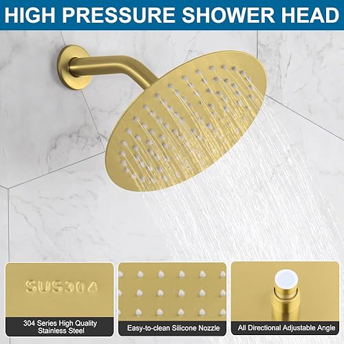 Miniatura 3 de POP SANITARYWARE Juego de grifo de ducha dorado cepillado, mezclador de lluvia, accesorio de ducha montado en la pared, sistema de cabezal de ducha