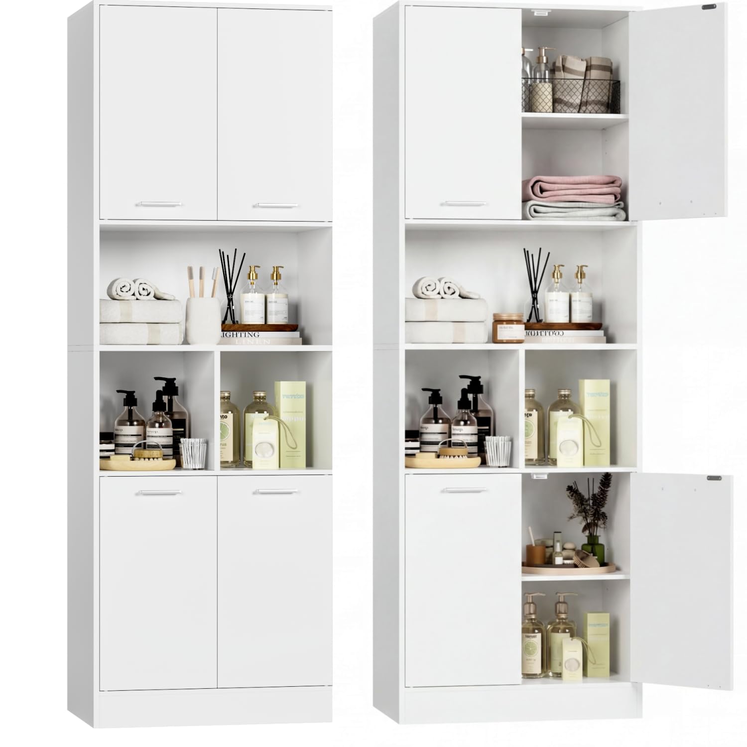 Costway Meuble De Salle De Bain À 4 Portes Et 1 Grand Compartiment Ouverte Avec Porte En Verre Depol 0033616177682