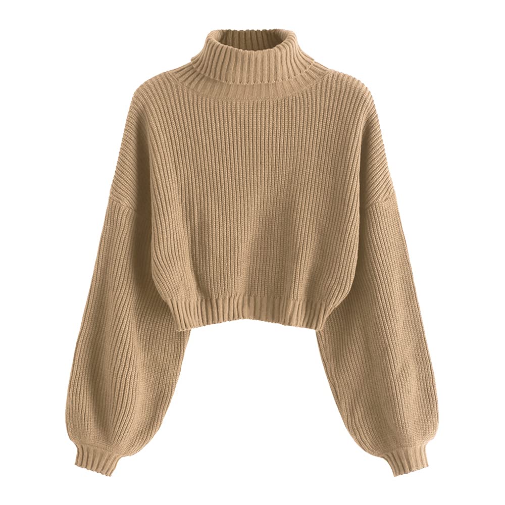 ZAFUL Strick Pullover Damen Rollkragen Cropped Elegant Langarm Drop Shoulder Kurzer Pulli Sweater for Herbst Winter