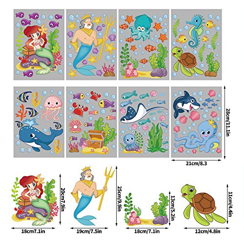 Ccinee 214Pcs Ocean Themed Window Cling Stickers,Mermaid Sea Life Fish Window Decals For Kids Party Bathroom Decoration #TOP1