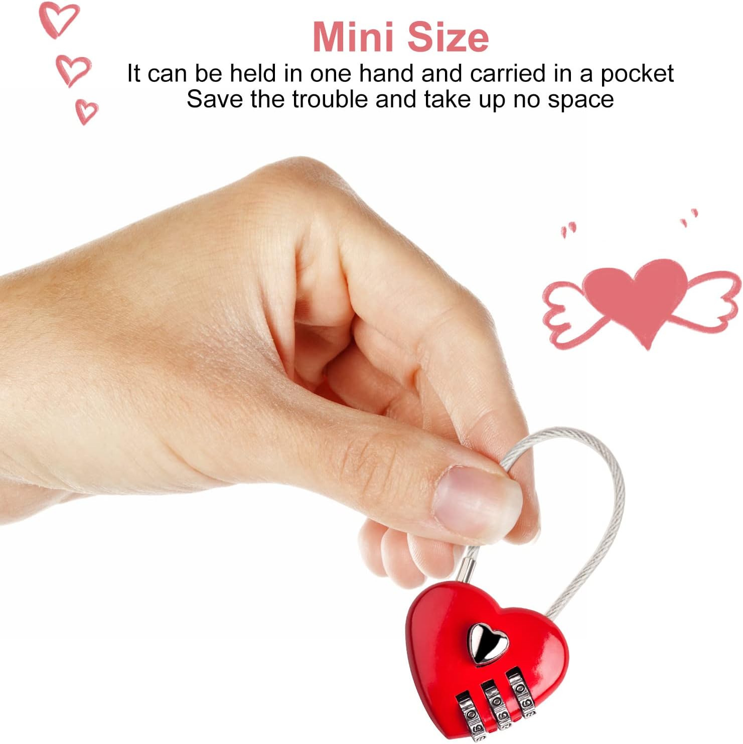 Code Lock, Heart Shape 3 Digit Code Combination Luggage Bag Lock Password Security Couple Padlock for Backpack, Jewelry Box, Hall Locker, Gym Locker, Home(Red)