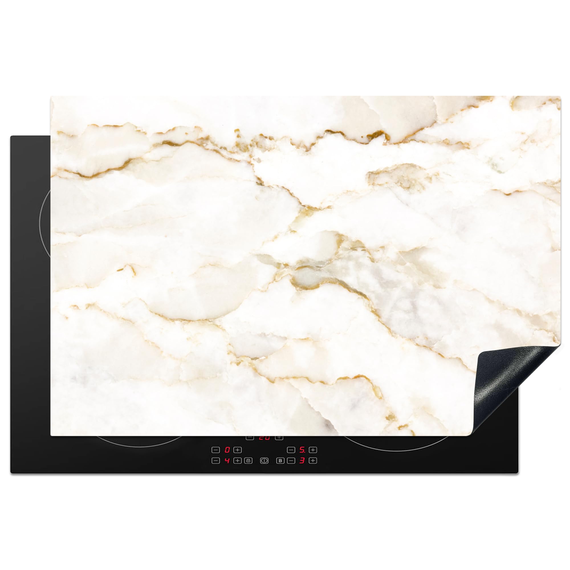 KitchenYeah© Herdabdeckplatte Einteilig Abdeckplatten Cerankochfeld Abdeckung Ceranfeld Herdplattenabdeckung Induktionsmatte Marmor - Kalkstein - Gold - Luxus - Marmoroptik - Weiß - 76x51 cm
