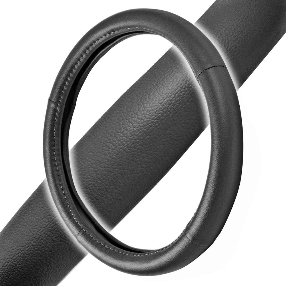 BDK Black Synthetic Leather Auto Car Steering Wheel Cover - Odorless w/ Cushion Grip Small 13.5 to 14.5 Inch - SW-709-BK-S