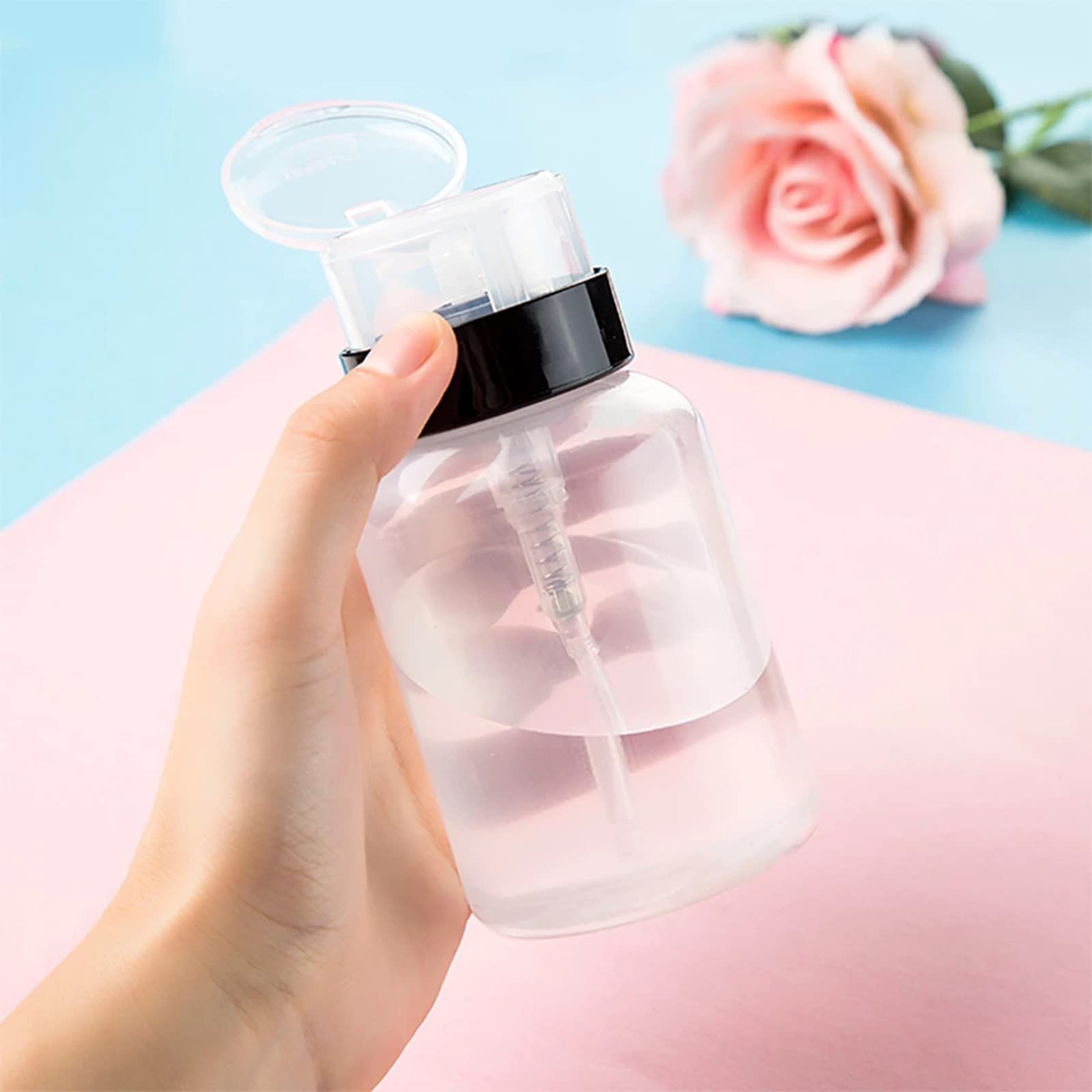2 Pezzi 200ml Bottiglia vuota della pompa della pressione plastica Premere il contenitore del liquido,Portabottiglie per Rimozione Smalto per Set di Strumenti per Nail Art e Uso Personale
