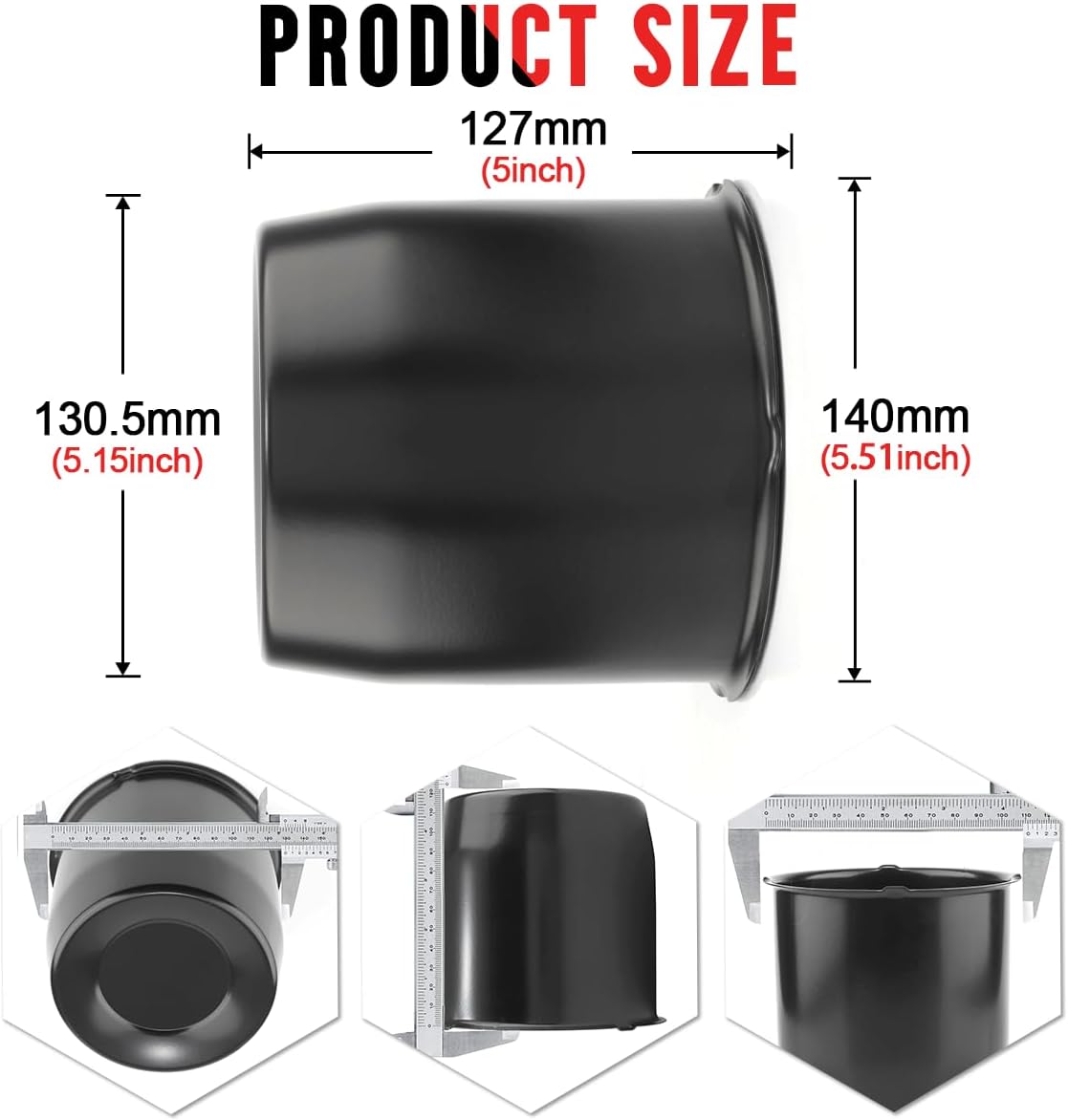 RTRHINOTUNING 4pcs 5.15in 130mm Wheel Center Caps Black Trailer Hub Caps for Trailer SUV Rims 5in Tall