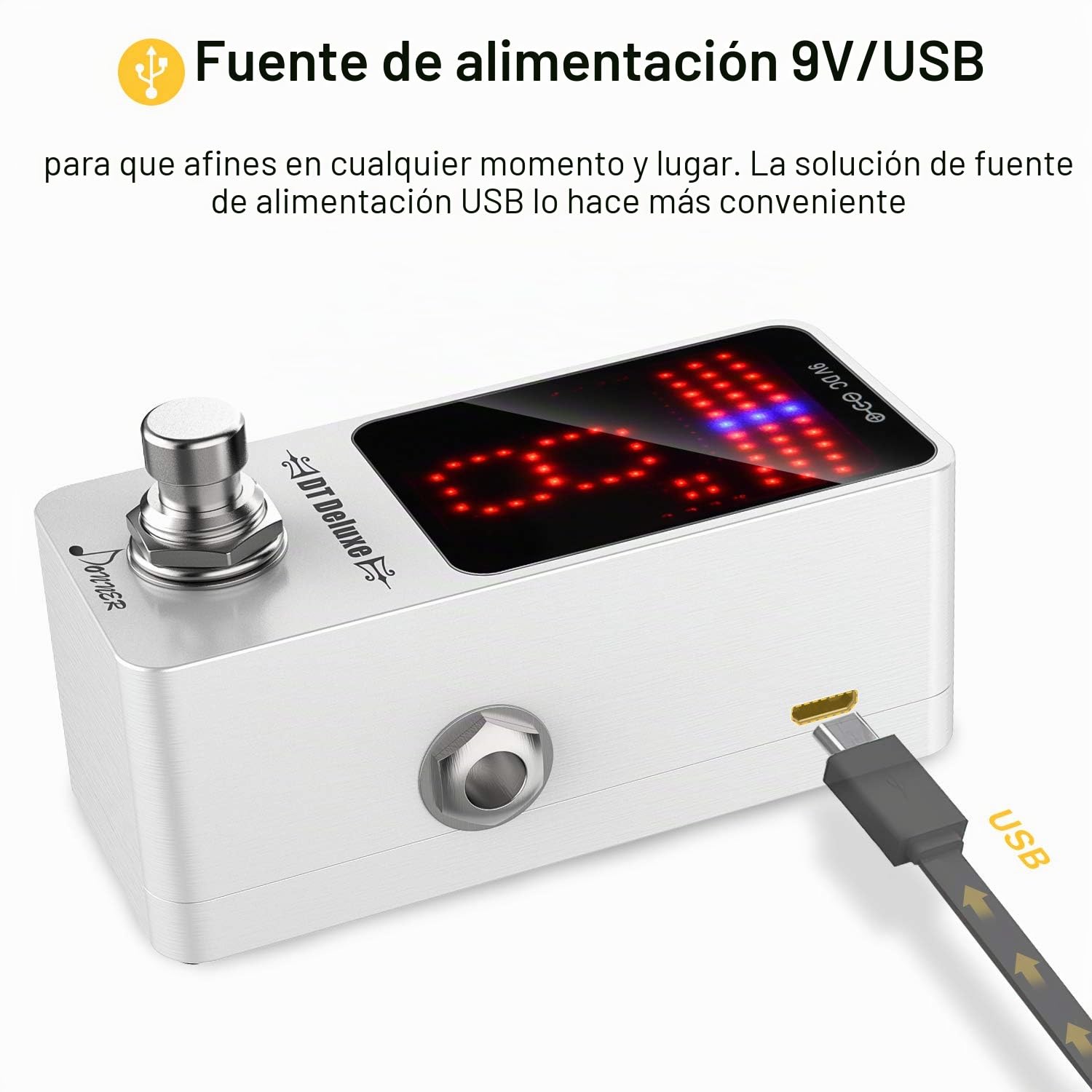 Donner DT Deluxe Pedal Afinador Guitarra Eléctrica, Precisión ± 1 Cent, Deluxe LED display Guitar Tuner Pedal True Bypass