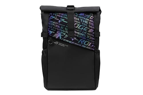 ASUS ROG BP4701 Gaming Laptop Backpack with Holographic Cybertext Printing, Roll Up Design, Suitable for up to 17 inch Laptop (Black)