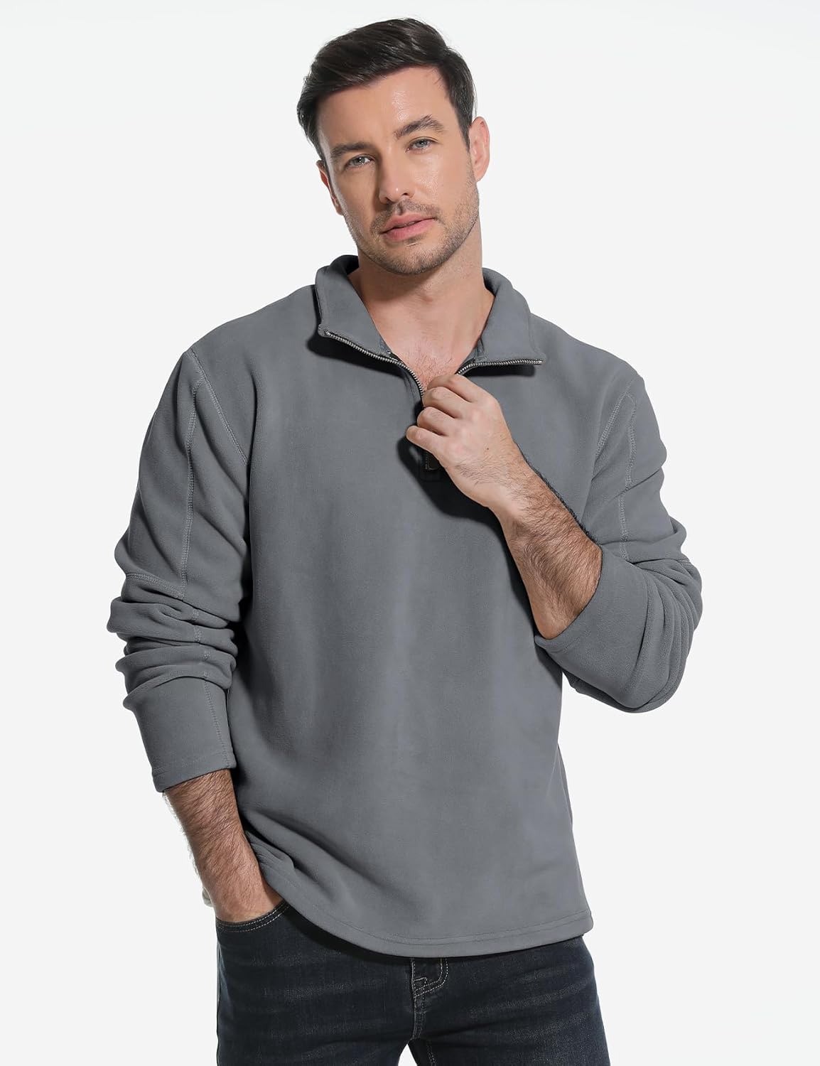 Eisctnd Men's Quarter Zip Fleece Pullover, Stand Collar Thermal Long Sleeve Sweatshirt for Outdoor Casual Hiking - Image 4