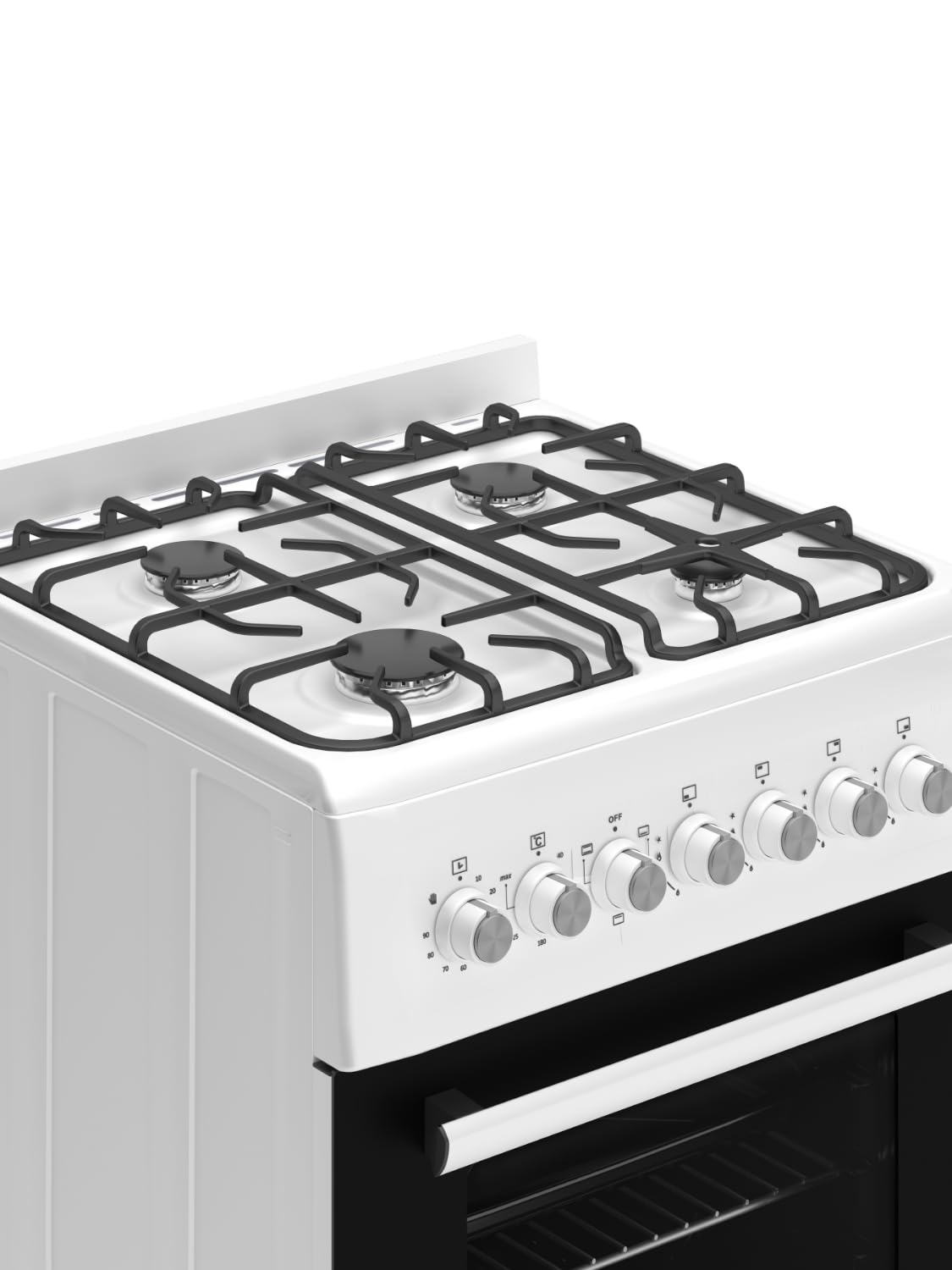 HYE Cooker - Gas Cooker With 4 Gas Burners, 62L Electric Oven, 60cm Width, Modern Freestanding Design, White, Ideal For Family Homes - C01FS60G17W — view 7