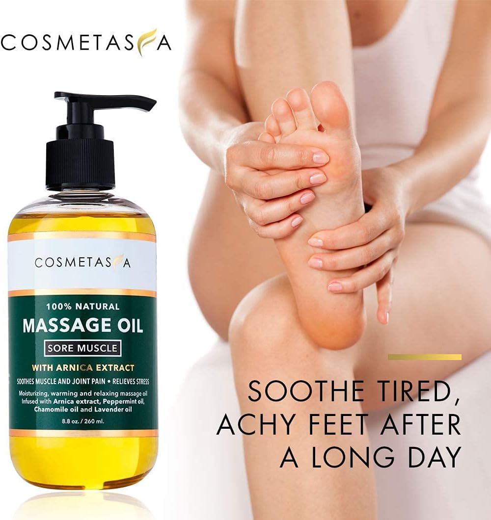 Cosmetasa Sore Muscle Massage Oil with Massage Ball Roller - Soothes Muscle and Joint Pain with Arnica Extract, Peppermint, Chamomile, and Lavender Oil : Health & Household