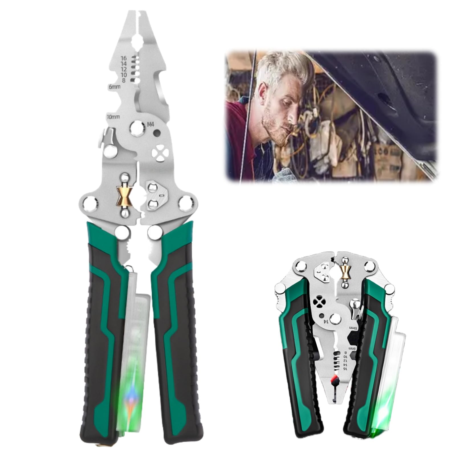 Professional Electrical Pliers,18-in-1 Multi Tool for Electricians, Green