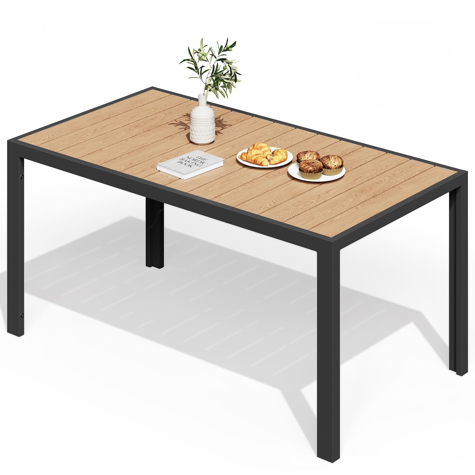 JUMMICO Gartentisch aus Aluminium mit Holzoptik, Wetterfester Outdoor Tisch in 150cm oder 189cm, Stabiler Esstisch für Garten und Terrasse